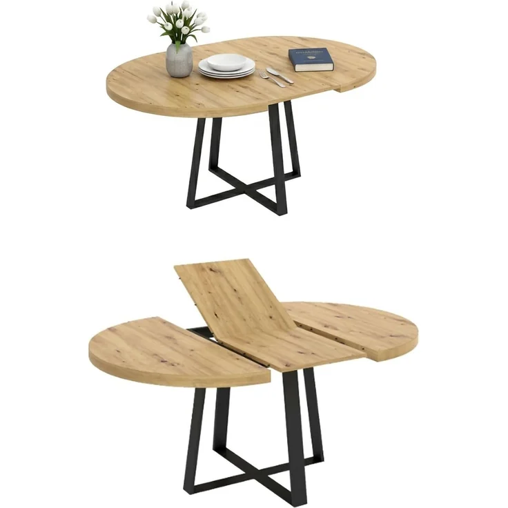 Dmora Tisch Casarola, Konsole ausziehbar rund, Mehrzweck-Esstisch, oval, 110/158x110h77 cm, Eiche Nodi – Bild 3