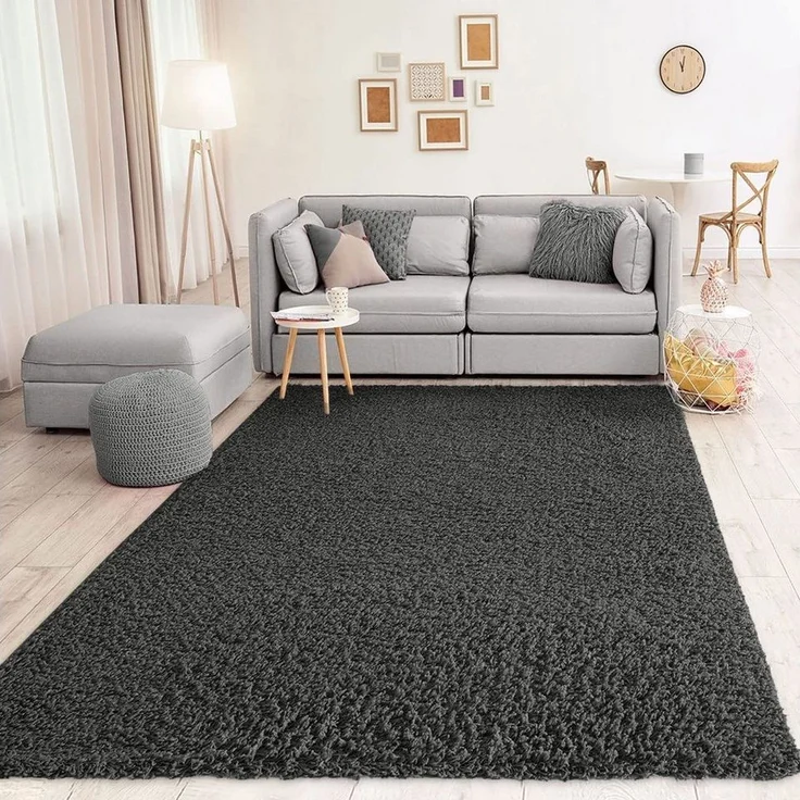 VIMODA Prime Shaggy Teppich Farbe Anthrazit Hochflor Langflor Teppiche Modern, Maße:Ø 120 cm Rund – Bild 3