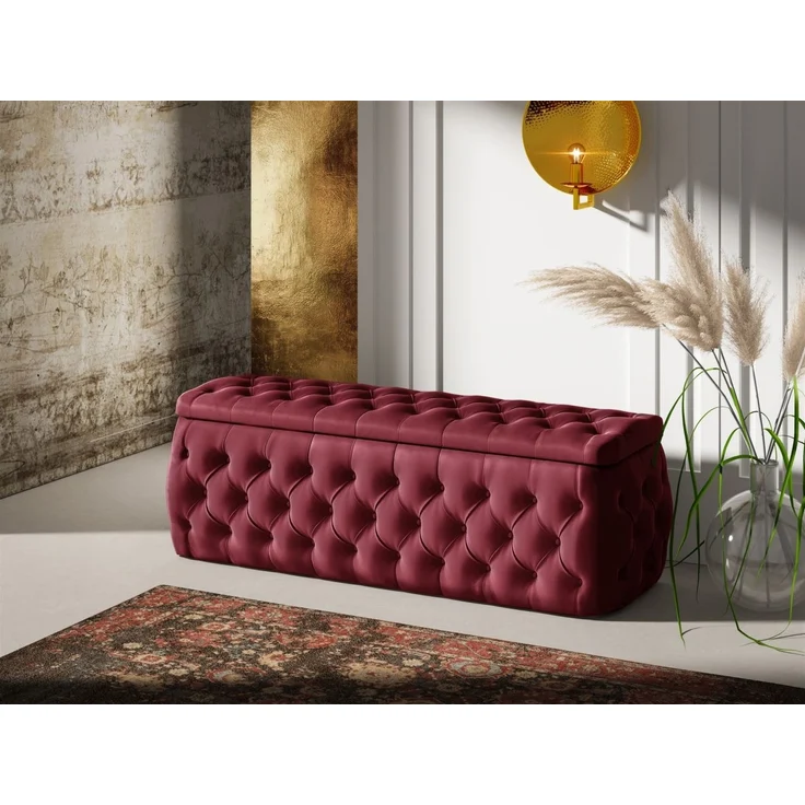 Polsterhocker mit Stauraum ERNESTO 140x50x45 cm Elisa Velvet Bordeauxrot – Bild 1