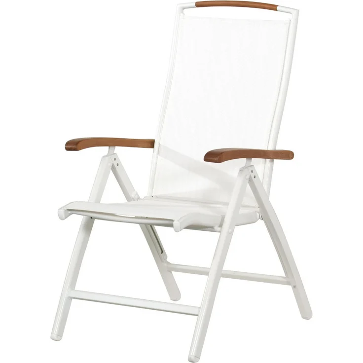 Inko Klappsessel Frisco Aluminium/Textilen/Teak Hochlehner 3 Farben zur Auswahl Weiß – Bild 1