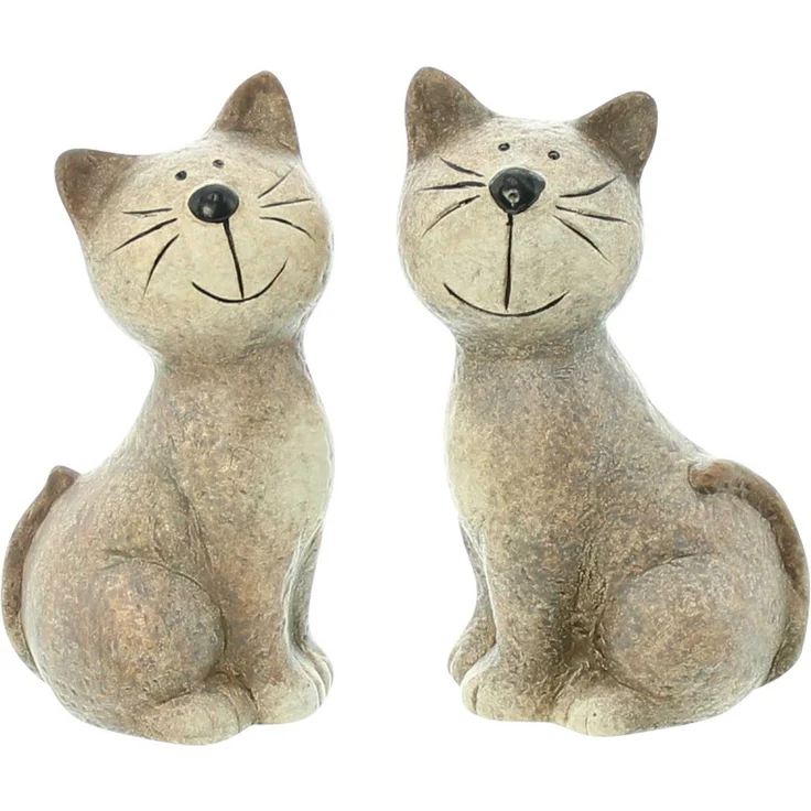 Terracotta Figur Katze 2er Set Statur Dekoration Deko Tischdeko 16cm Katzen – Bild 1
