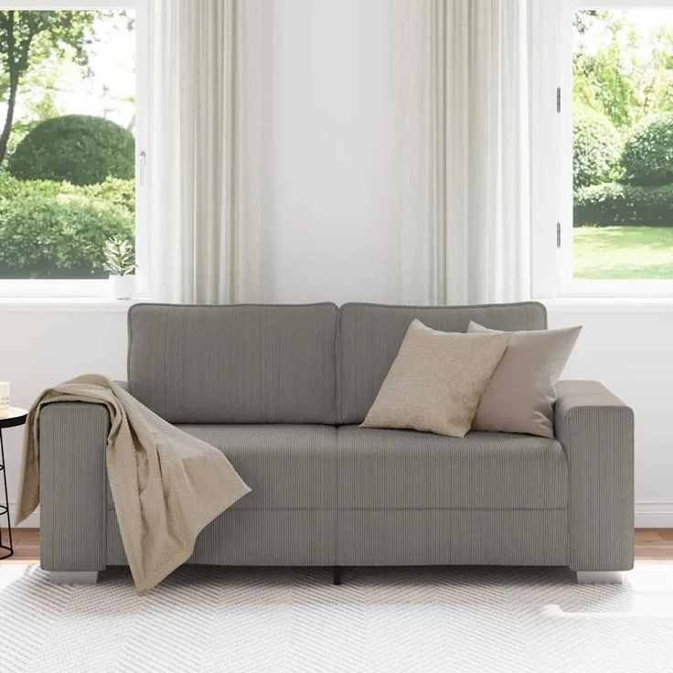 vidaXL Zweisitzer-Sofa Hellgrau 180x77x82 cm Cordstoff 4105200 – Bild 2