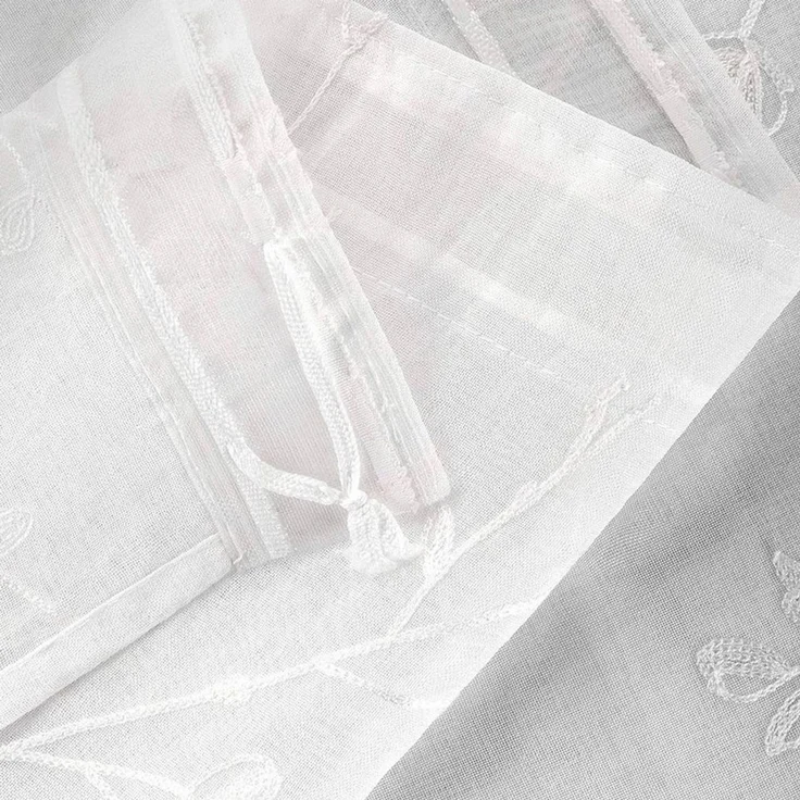 Woltu Gardine (2 St), halbtransparent, transparent Stickerei mit Kräuselband Leinen Optik – Bild 3