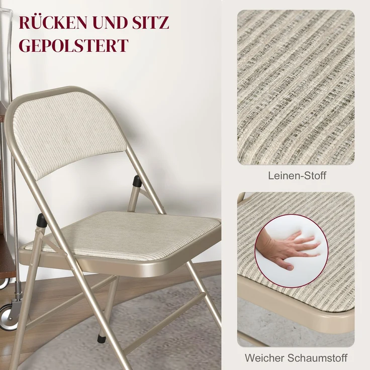 HOMCOM Klappstühle, Polyester, Stahl, Beige, 45L x 46B x 78H cm – Bild 4