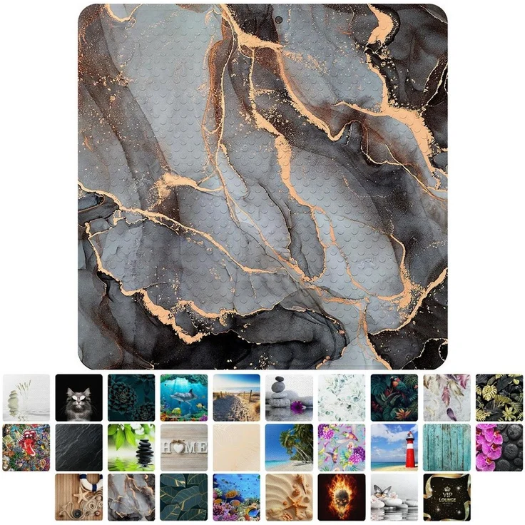 Sanilo Duschmatte, mit Motiv, rutschfest, waschbar, quadratisch, 230 extra starke Saugnäpfe, Kunststoff PVC, 53 x 53 cm, Marmor Abstrakt – Bild 1