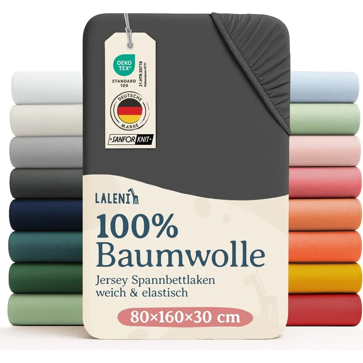 Laleni Jersey Spannbettlaken 80x160 cm Babybett - Oeko-TEX zertifiziertes Hausbett Spannbettlaken - Kinder Hausbett Bezug aus 100% Baumwolle - Spannbettlaken Hausbett - für Babynest in Anthrazit