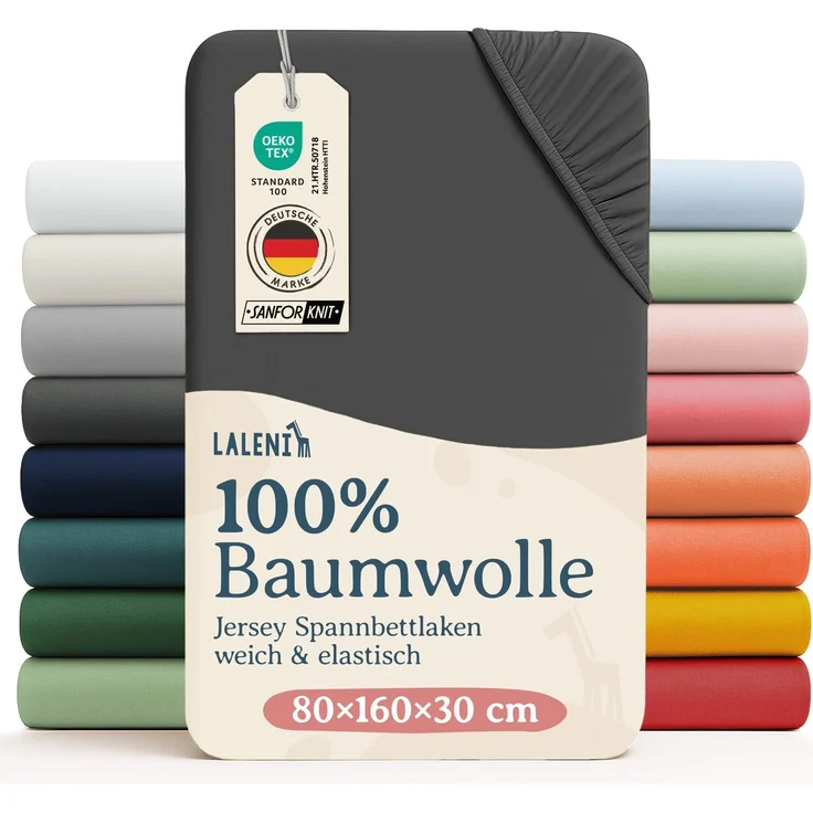 Laleni Jersey Spannbettlaken 80x160 cm Babybett - Oeko-TEX zertifiziertes Hausbett Spannbettlaken - Kinder Hausbett Bezug aus 100% Baumwolle - Spannbettlaken Hausbett - für Babynest in Anthrazit – Bild 1