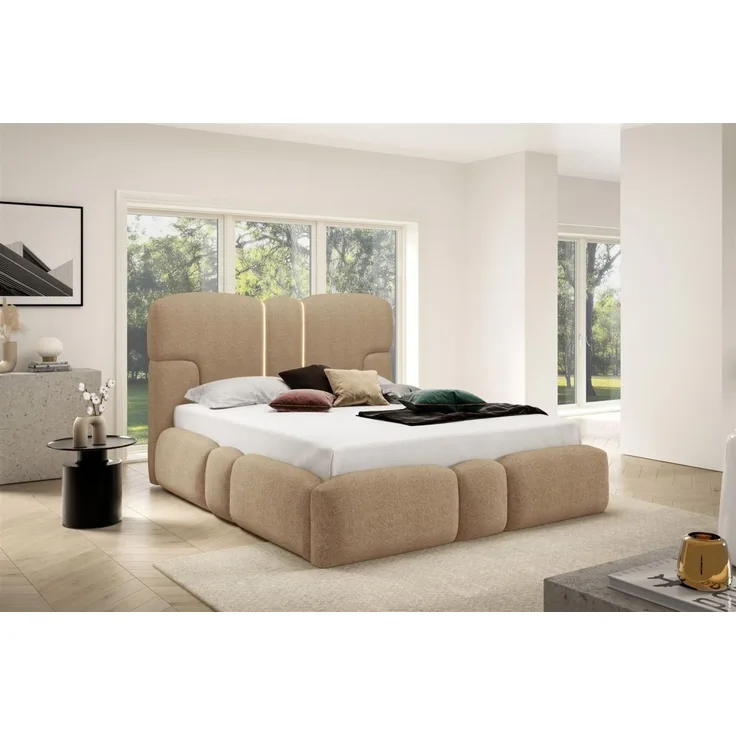 Polsterbett Schlafzimmerbett JORDAN 200x200cm in Stoff Doha Braun