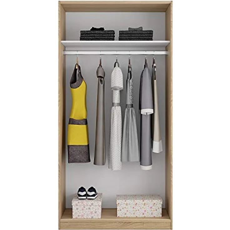 Kleiderschrank mit zwei Schiebetüren mit Kleiderstange und einem Innenregal, Eichenfarbe, Maße 100 x 200 x 50 cm – Bild 6