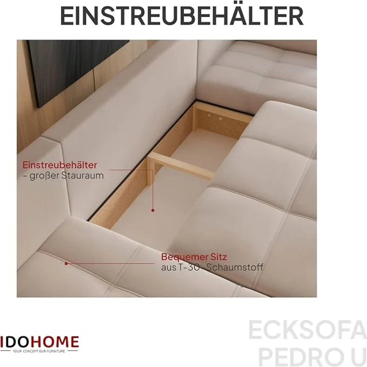 U-förmiges Ecksofa (inkl. Schlaffunktion und Bettkasten) für das Wohnzimmer – Bild 4