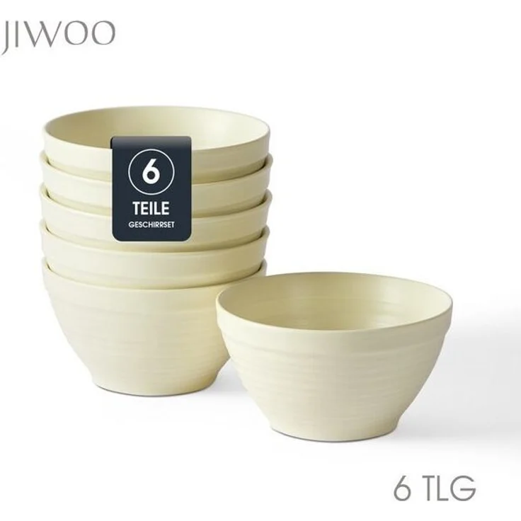 JIWOO Müslischale 6er Ø11,8cm, Frühstückschalen Eisschale Dessertschalen Obstschale, Keramik, (Schaleset, 6-tlg), Porzellan Hochwertiges Schalen gelb Mikrowellenofen Spülmaschine – Bild 4
