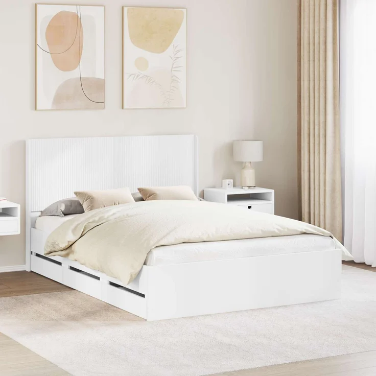 vidaXL Bettgestell mit Stauraum und Kopfteil Weiß 140 x 190 cm 3413947 – Bild 1