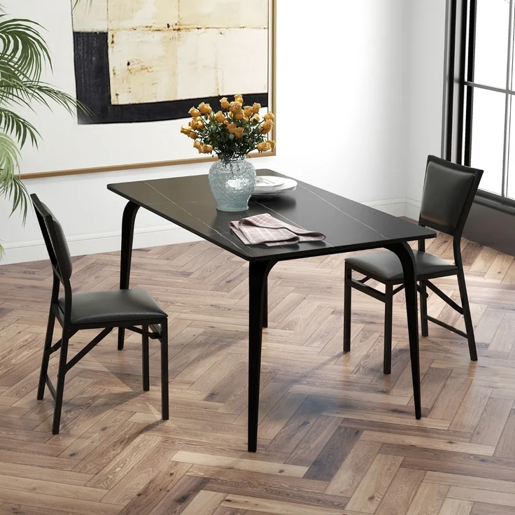 2er Set Esszimmerstühle mit Metallrahmen Klappbare Polsterstühle Küchenstühle – Bild 2