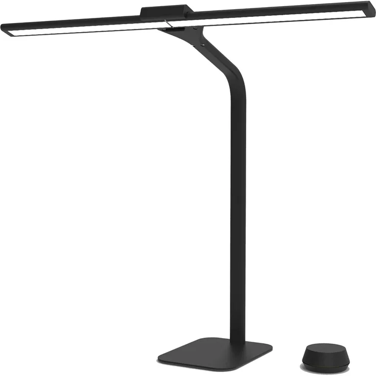 Unilux Strata base LED Schreibtisch-Leuchte dimbar, 66cm breit, Memory-Funktion für Lichtstärke und Farbtemperatur mit 4 TIMER-Funktionen, inkl. Fernbedienung, 2235 lm, schwarz