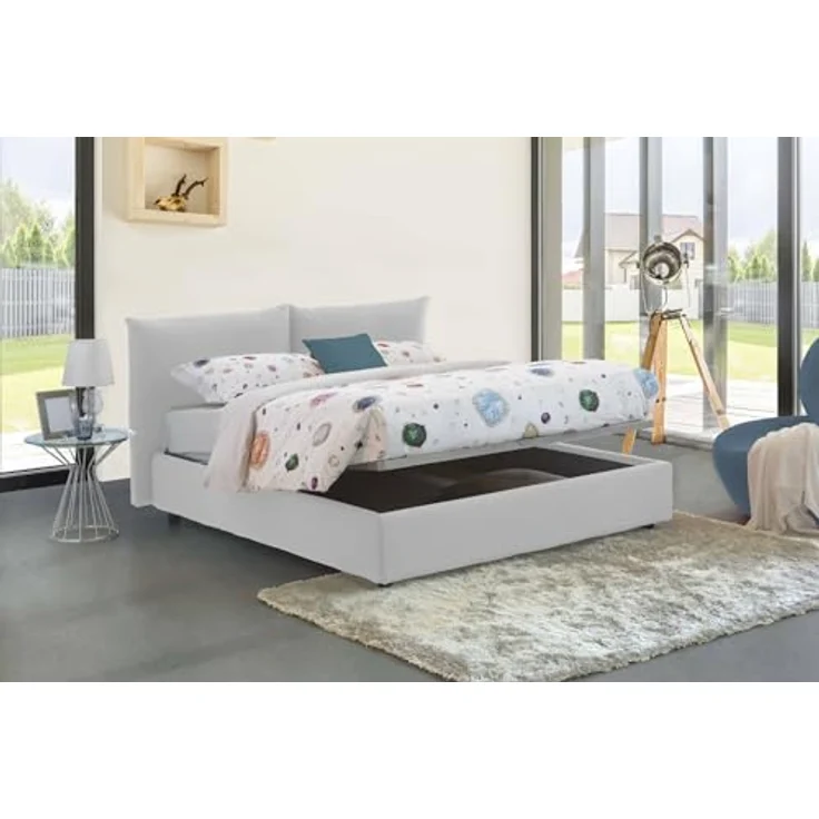 Talamo Italia - Cristel-Doppelbett, Bettkasten mit Stoffbezug, 100% Made in Italy, Öffnung vorne, inklusive Matratze 160 x 190 cm, Weiß – Bild 5