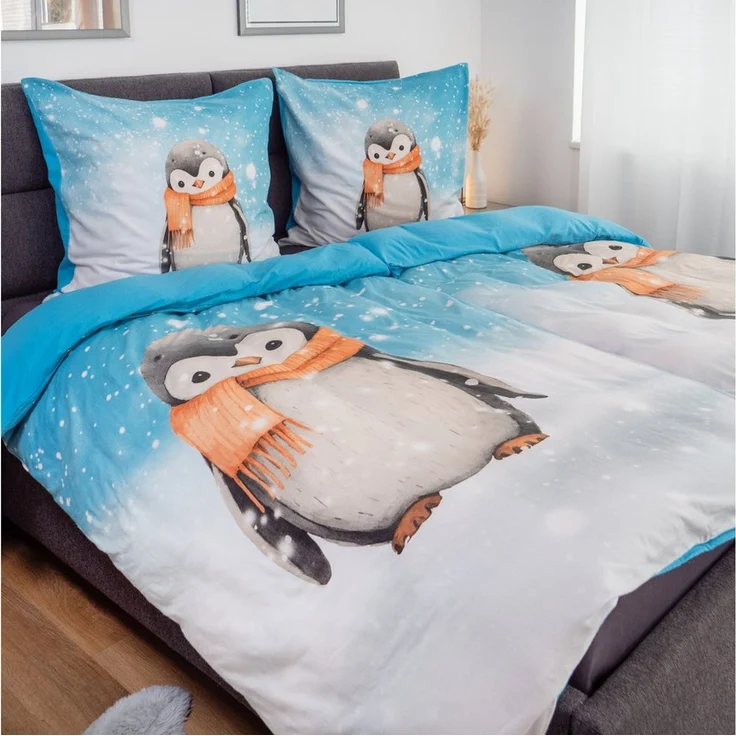 good morning Bettwäsche Comfort Baumwolle, Flanell, 2 teilig, Pinguin, Schneeflocken, Wendebettwäsche – Bild 2