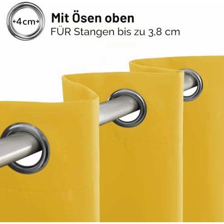 Deconovo Blickdichte Gardinen Ösenvorhang Vorhänge Thermovorhang Wohnzimmer, 242x132cm(HöhexBreite), Senfgelb, 2er Set – Bild 7