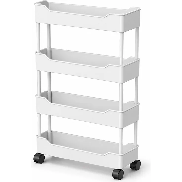 4-stufiger Nischen-Rollwagen für Küche und Bad, Weiß, 42 x 16 x 16,5 cm