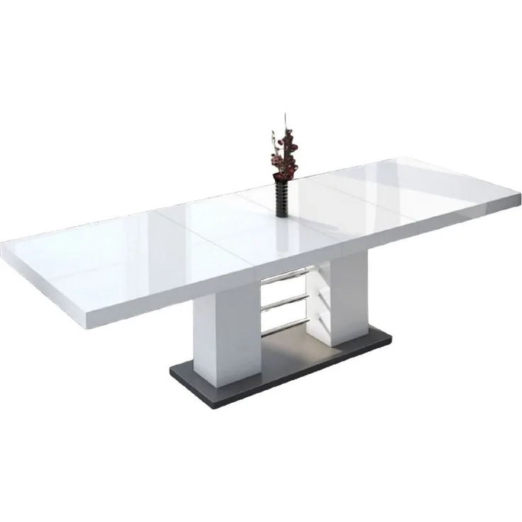 designimpex Esstisch Design HE-111 Weiß - Grau Hochglanz ausziehbar 160 bis 260 cm