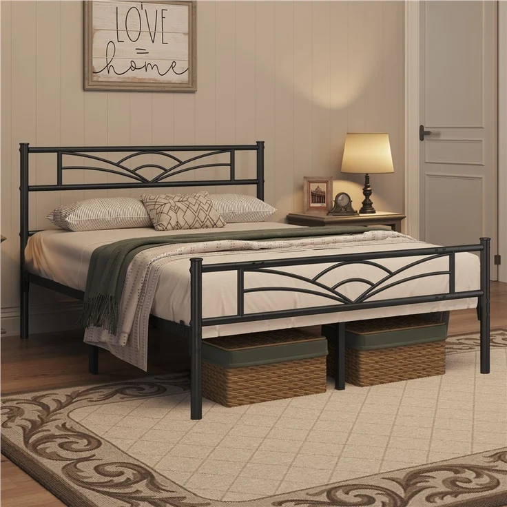 Yaheetech Metallbett mit Lattenrost, Wolkenmuster, Schwarz, 140x200 cm – Bild 1