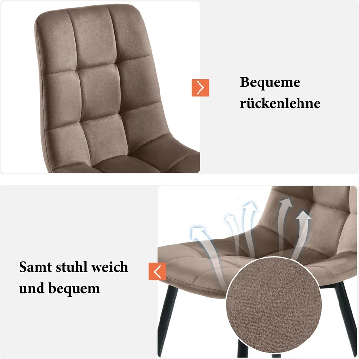 Essgruppe 5-tlg, Esstisch 140x80x75 cm & 4 Samtstühle in Weiß/Braun – Bild 6