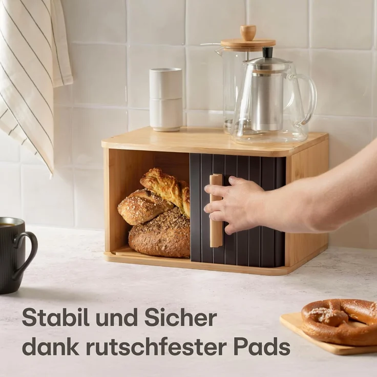Praknu Brotkasten Brotkasten klein aus FSC® Holz mit Schiebetür - Brotaufbewahrung, Bambus, FSC® Holz - Platzsparend und stilvolle Brotbox für längere Frische – Bild 6