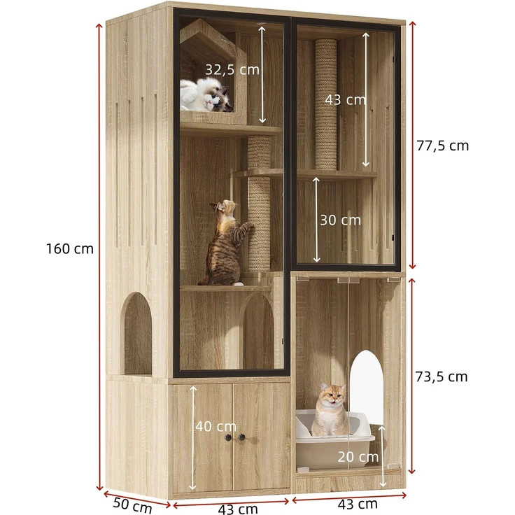 Abrihome Katzenkäfig mit Kratzpfosten, Natur, 160x50x90 cm – Bild 8