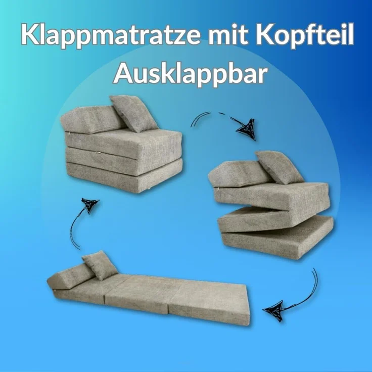 Klappmatratze Klappmatratze mit Kopfteil aus Teddy-Stoff (Boucl), FORTISLINE, Bezug waschbar. Zusammengeklappt als Sitzwürfel nutzbar – Bild 9