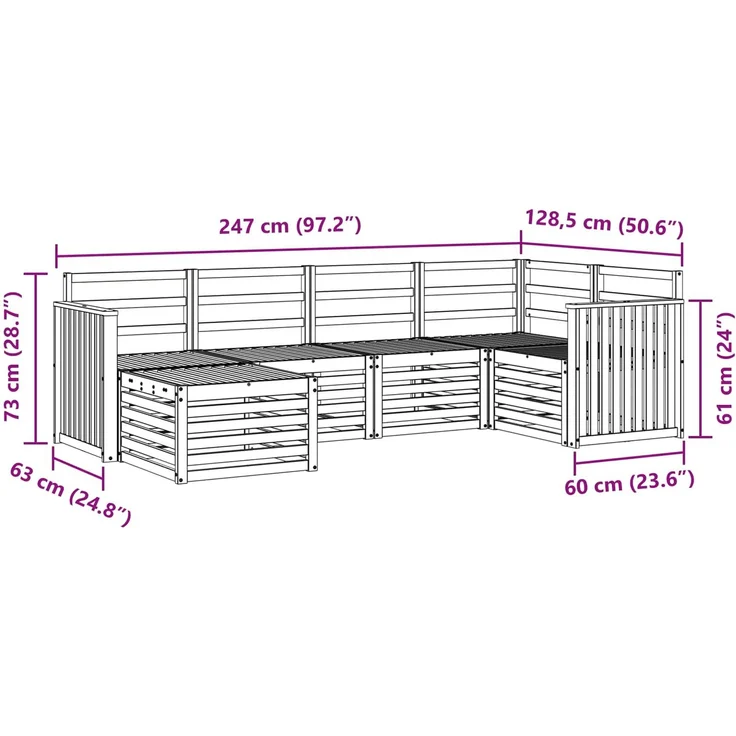 vidaXL Outdoor-Sofagarnitur 6 stk. 5-Sitzer Natur Massivholz Akazie 3375084 – Bild 9