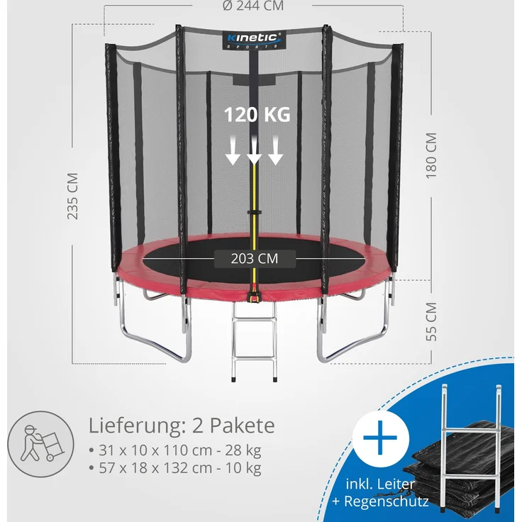 KINETIC SPORTS Trampolin Outdoor 'Salto Plus' - Komplett-Set für Kinder, USA Sprungtuch, Netz, Randpolster, Leiter, Pink-2, Ø 244 cm – Bild 7