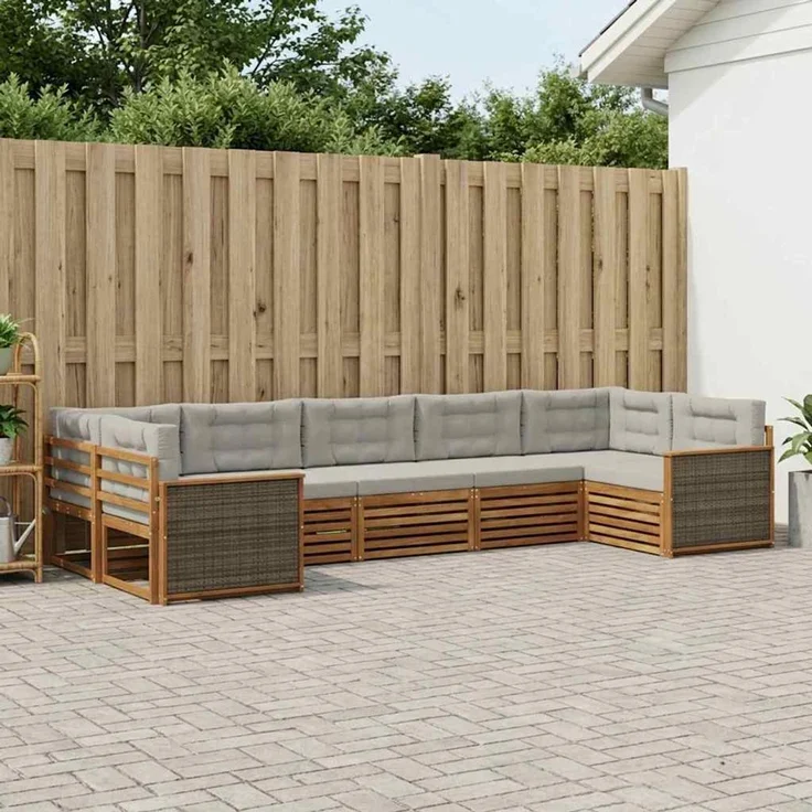 vidaXL Outdoor-Sofagarnitur 7 stk. 7-Sitzer Natur und Hellgrau 3383799 – Bild 1