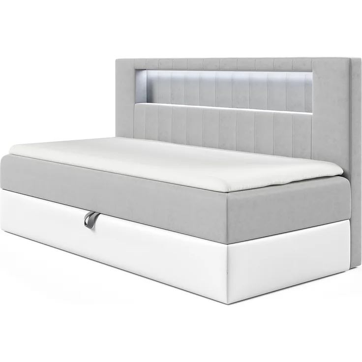 MEBLINI Kinderbett mit Bettkasten GARETH 2 80x200 – H3/Grau Samt Gepolstert Einzelbett mit Matratze - Polsterbett mit Stauraum - Bett mit Kopfteil – Stauraumbett