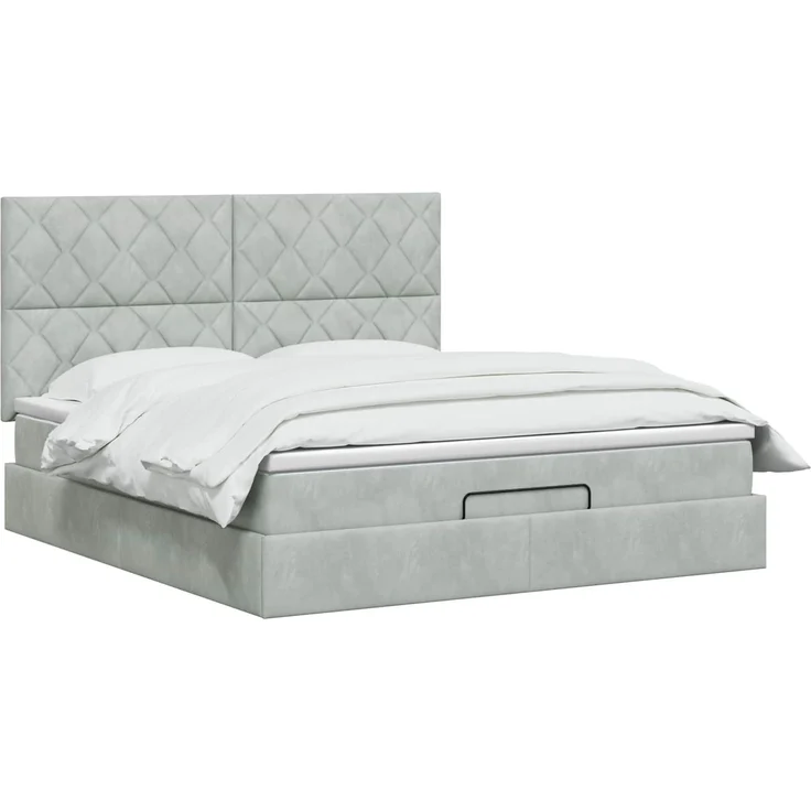 vidaXL Ottoman Bett mit Matratze Hellgrau 140 x 190 cm Samt 3457791 – Bild 3