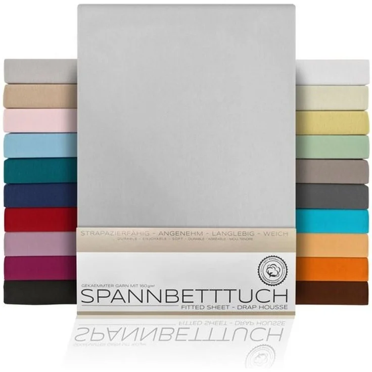 Beautex Spannbettlaken, Gummizug: rundum, (1 Stück), gekämmte Baumwolle Premium Jersey, 160g/m², Hellgrau, Standard - 90x200x30 cm – Bild 4