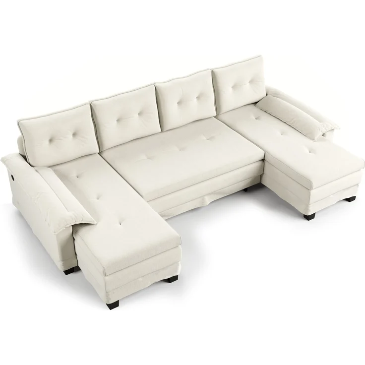 ZUBALIYA Schlafsofa 127x87 cm, mit USB - Anschluss, mit Ausziehbett, mit Chenille - Bezug, mit Samtbezug, modular aufgebaut, Weiß – Bild 17