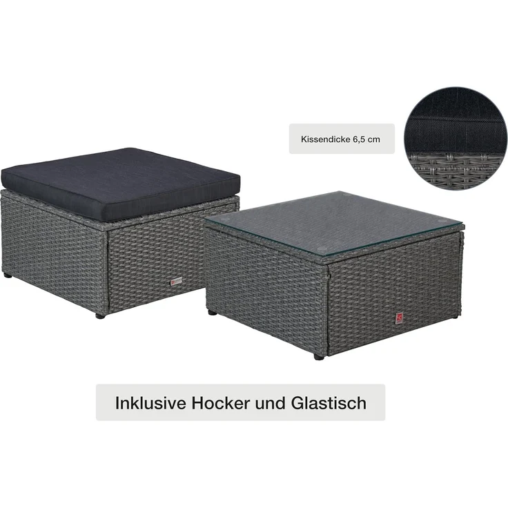 LC Garden Gartenlounge-Set Loungino« Poly Rattan Balkon Lounge Set Sofa + Hocker +Tisch Set, (Loungeset, 3-tlg, Set 3 tlg), Polsterung: Schaumstoff (waschbar bei 30 Grad) – Bild 6
