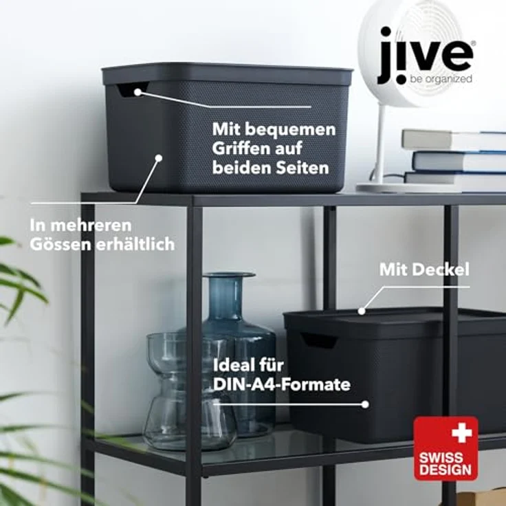 Jive Dekobox 3er- Set Aufbewahrungsbox 16l mit Deckel, Kunststoff (PP recycelt), grün/anthrazit, 3x16l (37.5 x 27.8 x 29.8 cm) – Bild 6