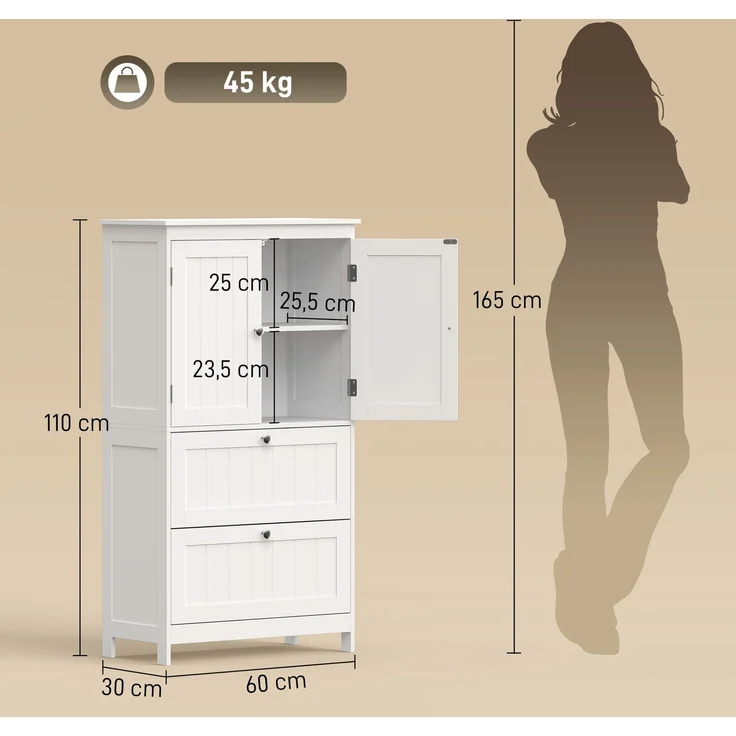 HOMCOM Badezimmerschrank, MDF, Weiß, 60 x 30 x 110 cm – Bild 3