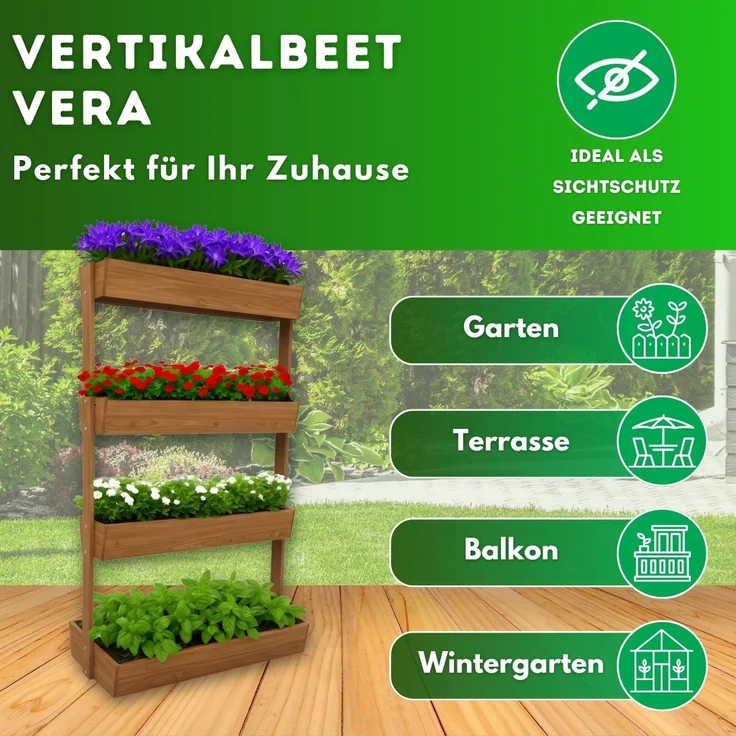 Coemo Vertikalbeet Vera Braun aus Holz Hochbeet 4 Etagen Kästen höhenverstellbar und neigbar – Bild 4