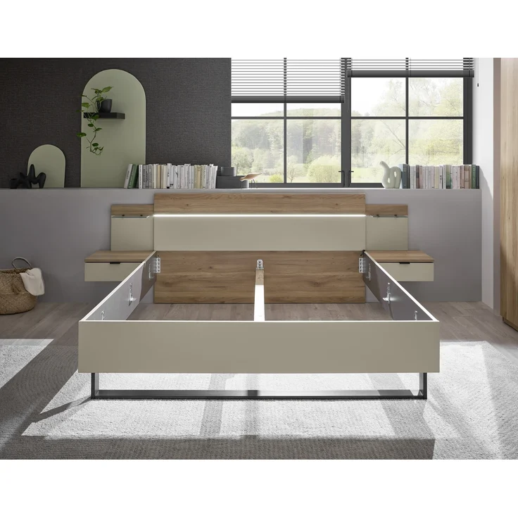 Bettanlage >Danao< in Mauvella Oak/Kashmir, Dekor - 285,4x96x207,6cm (BxHxT) – Bild 4