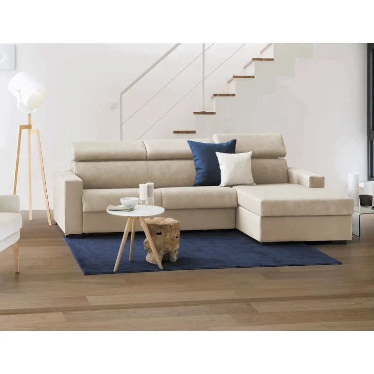 Dmora Sofa mit Halbinsel Ameno, Ecksofa mit rechter Chaiselongue aus Stoff, Standardarmlehnen, 100 % Made in Italy, 280 x 95 x 85 cm, Beige – Bild 2