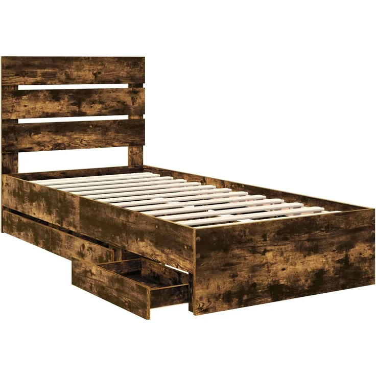 vidaXL Bettrahmen Räuchereiche 90 x 190 cm Ingenieurs Holz 3411866 – Bild 5