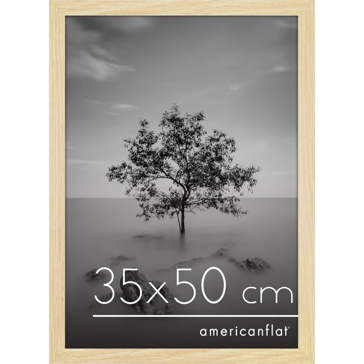 Americanflat Bilderrahmen 35x50 cm aus MDF-Holz mit bruchsicherem Plexi-Scheibe - Bilderrahmen 50x35 cm mit integrierter Aufhängung - für vertikale oder horizontale Wandmontage - Eiche/Natur