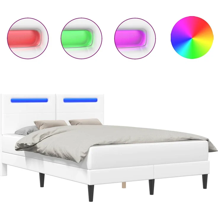 vidaXL Bettrahmen mit LED-Lichtleisten Weiß 140 x 190 cm Kunstleder 42028023 – Bild 2