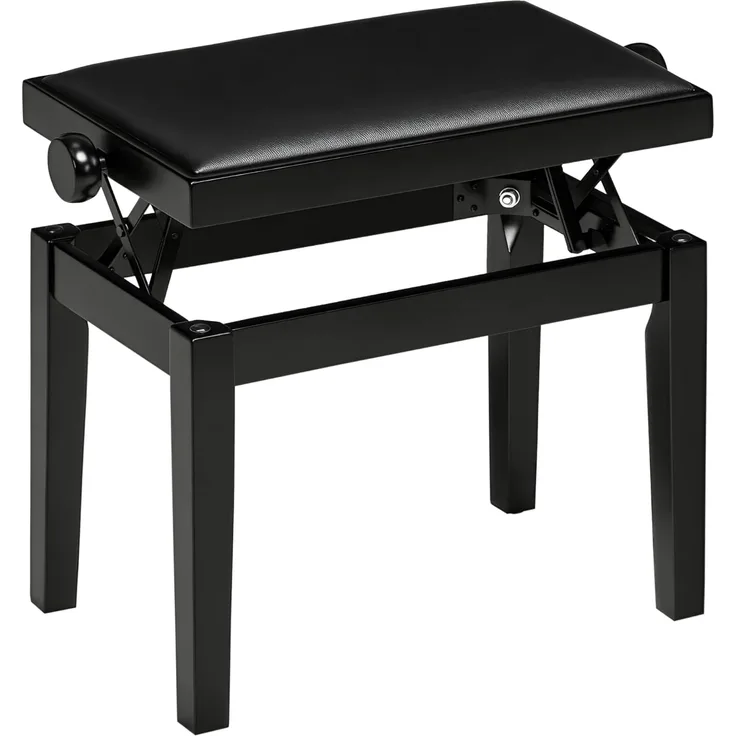 HOMCOM Klavierbank Höhenverstellbare Klavierbank mit Lederkissen (Pianobank, 1-St, Kunstleder Gummiholz), Schwarz 63 x 33 x 45-56 cm
