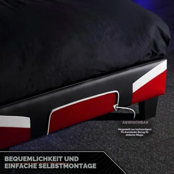 X Rocker Cerberus MKII Gaming-Bett für Kinder & Jugendliche - schwarz/rot/weiß, 90x190 cm – Bild 4