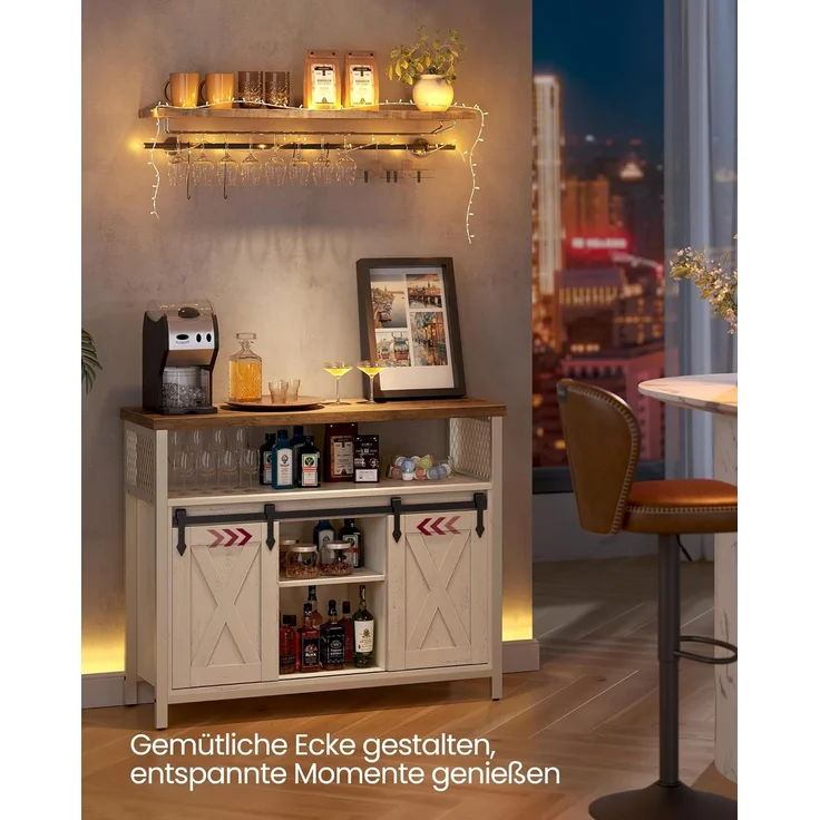 VASAGLE Küchenschrank, mit 2 Schiebetüren und verstellbare Ablagen, wolkenweiß-honigbraun, 33 x 100 x 80 cm – Bild 3