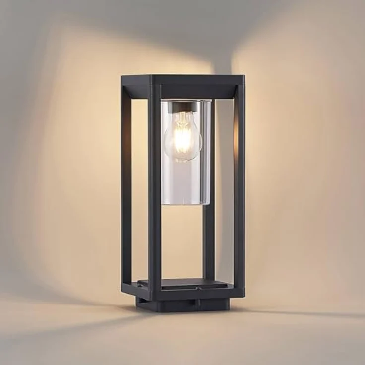 Lindby Estami Außenleuchte, spritzwassergeschützt, schwarz, Aluminium, 1-flammig E27, Wegeleuchte Pollerleuchte Sockelleuchte – Bild 4