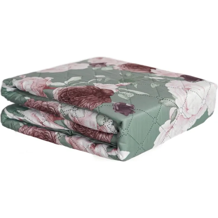 Tagesdecke 220 x 240 cm - Bett- & Sofaüberwurf mit Steppung, pflegeleicht & atmungsaktiv - Grün-Rosa