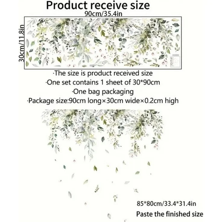Montegoni Wandsticker Wandtattoo Blätter & Ranken 90×30 cm – Natur Design fürs Zuhause (Set, 1 Bogen Wandtattoo (30×90 cm), Flexible Anordnung, Vielseitig einsetzbar – Bild 4